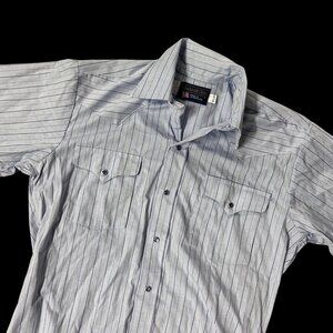 Vintage Western Pearl Snap Shirt Blue Striped Long Sleeve Panhandle Slim USA